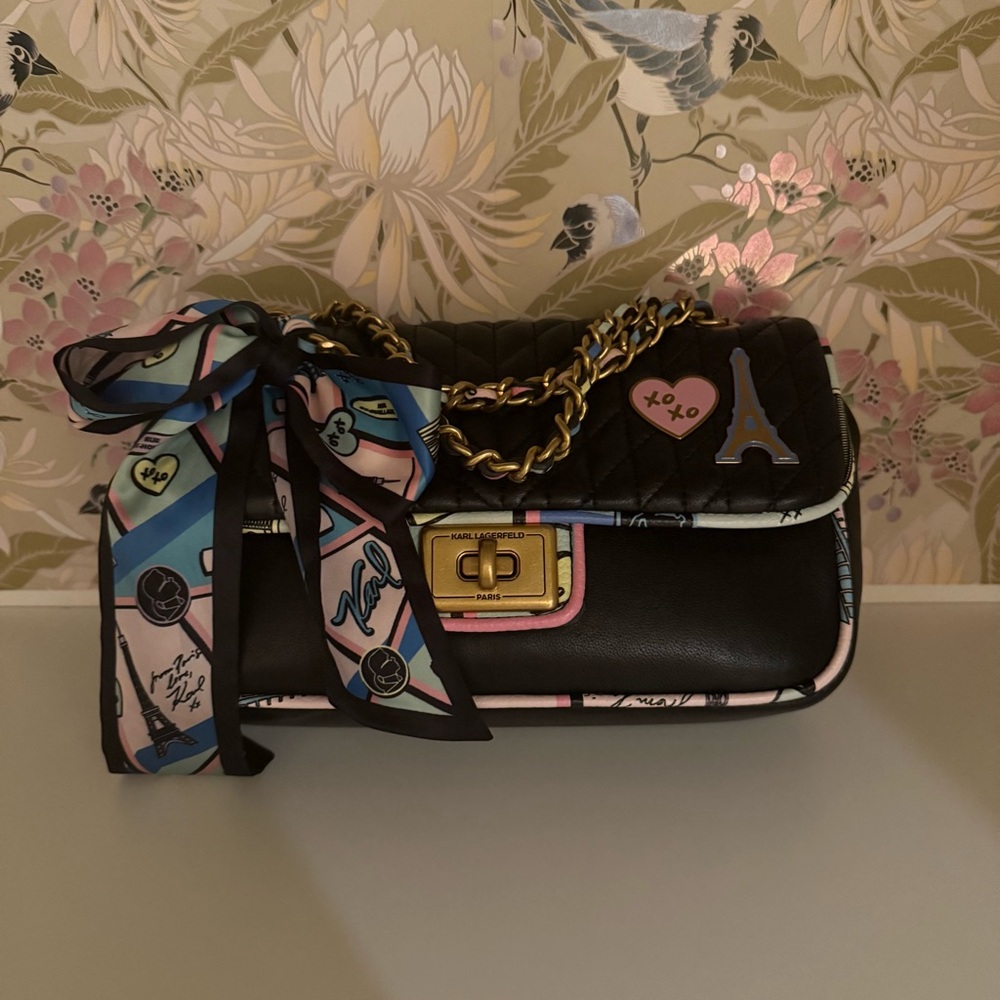 Karl Lagerfeld Black and Pink Shoulder Bag